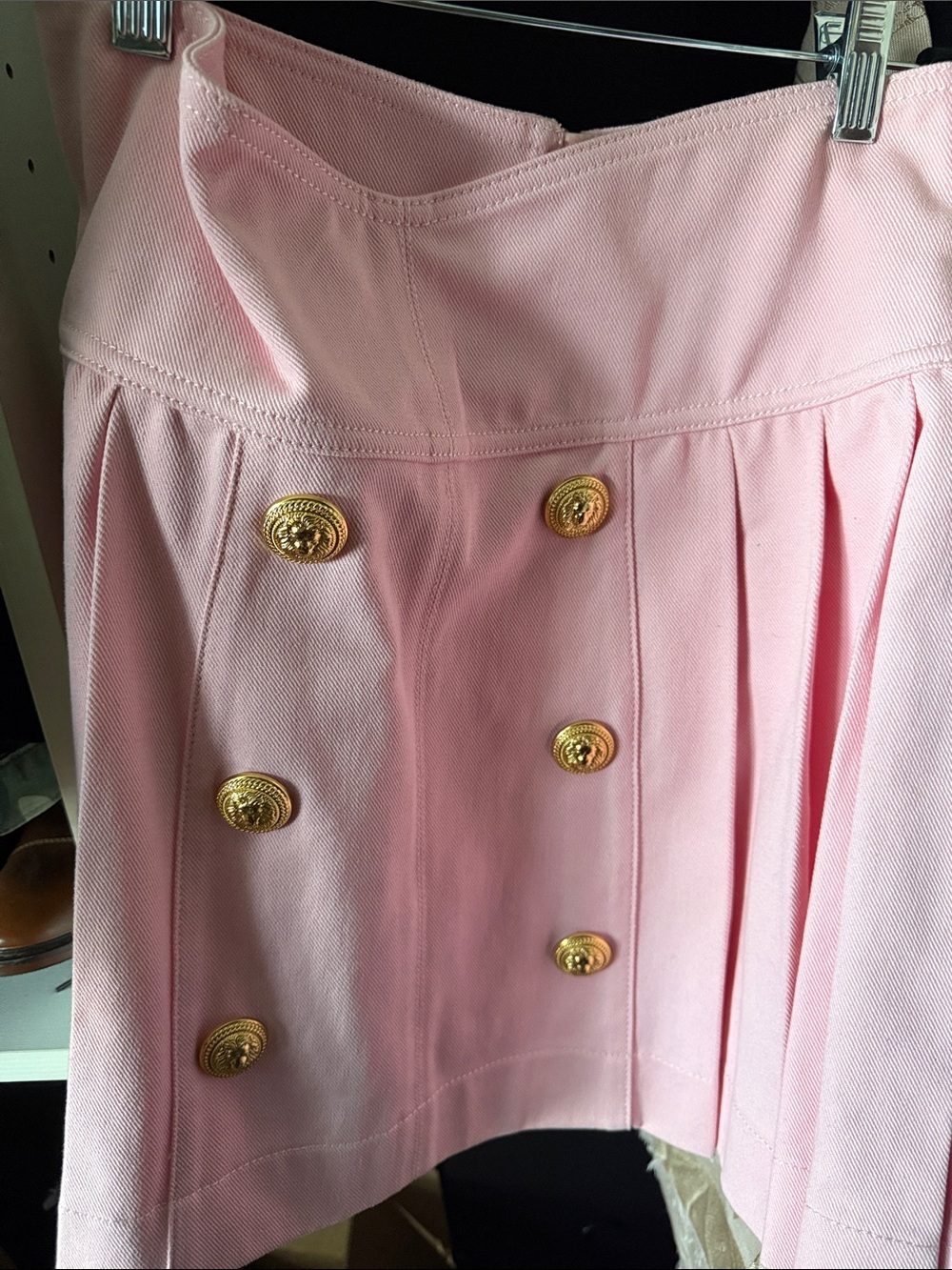 Balmain Pink Pleated Mini Skirt with Gold Buttons